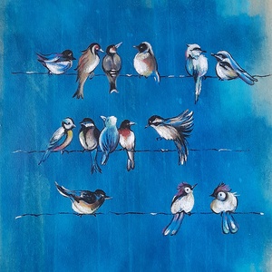 Apró madárkák - pasztellrajz színezett alapon, Művészet, Festmény, Pasztell, Festészet, MESKA
