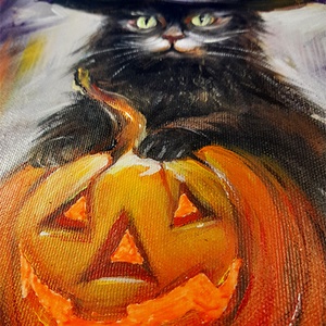 Halloween cica - akrilfestmény foszforeszkáló festékkel - művészet - festmény - akril - Meska.hu