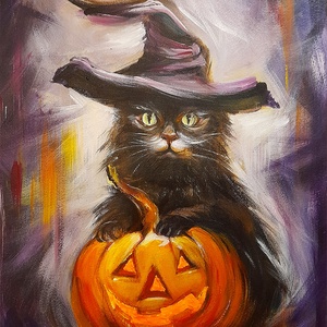 Halloween cica - akrilfestmény foszforeszkáló festékkel - művészet - festmény - akril - Meska.hu