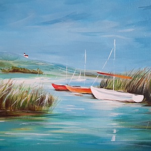 Szélcsendes Balaton- akrilfestmény vásznon - Meska.hu