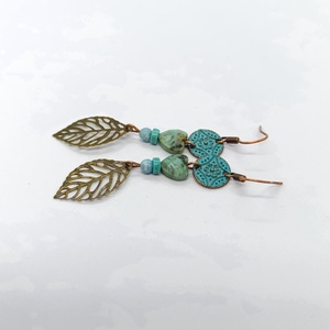 Türkiz-rózsaarany színű vintage stilusú fülbevaló  - ékszer - fülbevaló - lógó fülbevaló - Meska.hu