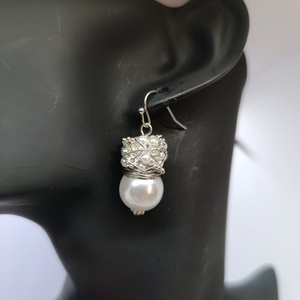 Fehér gyöngy fülbevaló , Ékszer, Fülbevaló, Lógó fülbevaló, Ékszerkészítés, MESKA