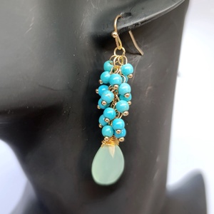 Türkizkék fülbevaló pár, Ékszer, Fülbevaló, Lógó fülbevaló, Ékszerkészítés, MESKA