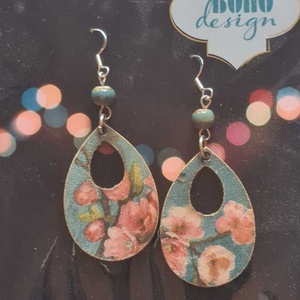 BOHOdesign aszimmetrikus fülbevaló - cseresznyevirág, türkiz - ékszer - fülbevaló - lógós kerek fülbevaló - Meska.hu