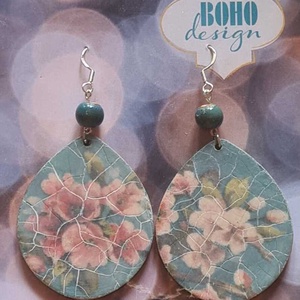 BOHOdesign aszimmetrikus fülbevaló - cseresznyevirág, türkiz, Ékszer, Fülbevaló, Lógós kerek fülbevaló, , MESKA