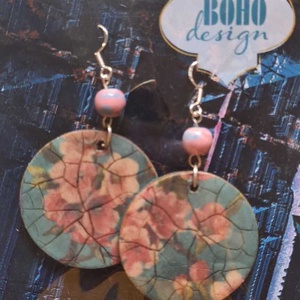 BOHOdesign aszimmetrikus fülbevaló - cseresznyevirág, türkiz - ékszer - fülbevaló - lógós kerek fülbevaló - Meska.hu