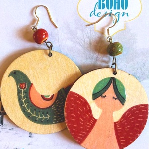 BOHOdesign aszimmetrikus fülbevaló - Angyal és madár - Meska.hu