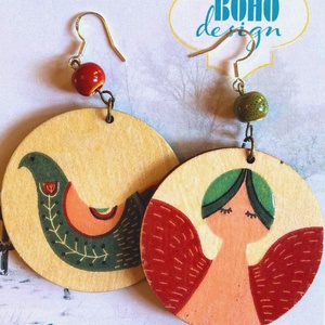 BOHOdesign aszimmetrikus fülbevaló - Angyal és madár - Meska.hu