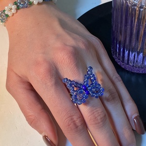 Kék pillangós gyűrű - ékszer - gyűrű - gyöngyös gyűrű - Meska.hu