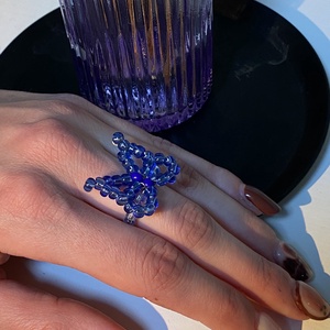 Kék pillangós gyűrű - ékszer - gyűrű - gyöngyös gyűrű - Meska.hu