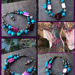 Lila-türkiz karkötő - ékszer - karkötő - gyöngyös karkötő - Meska.hu