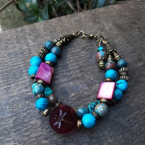 Lila-türkiz karkötő - ékszer - karkötő - gyöngyös karkötő - Meska.hu