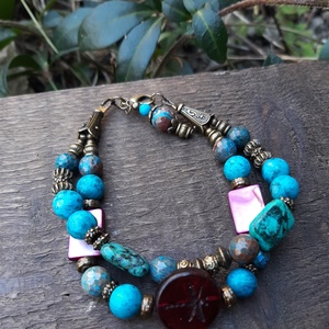 Lila-türkiz karkötő - ékszer - karkötő - gyöngyös karkötő - Meska.hu