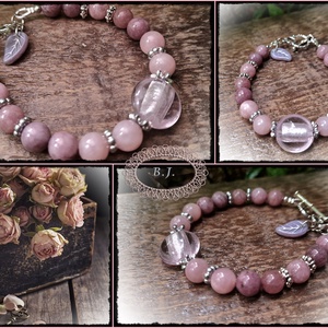 Halvány rózsaszín jade karkötő lámpagyönggyel - Meska.hu