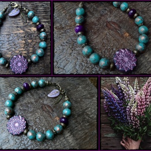 Lila és türkiz - ékszer - karkötő - gyöngyös karkötő - Meska.hu