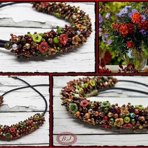 Szines, virágos, apró gyöngyös nyaklánc - ékszer - nyaklánc - statement nyaklánc - Meska.hu