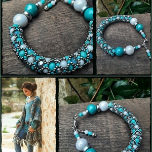 Türkiz és fehér - ékszer - karkötő - gyöngyös karkötő - Meska.hu
