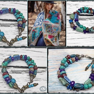 Színes, vidám vegyes ásvány karkötő - ékszer - karkötő - gyöngyös karkötő - Meska.hu