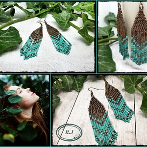 Türkiz-bronz fülbevaló - Meska.hu