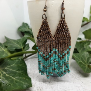 Türkiz-bronz fülbevaló - ékszer - fülbevaló - csillár fülbevaló - Meska.hu