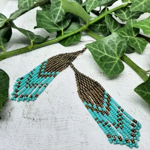 Türkiz-bronz fülbevaló - ékszer - fülbevaló - csillár fülbevaló - Meska.hu