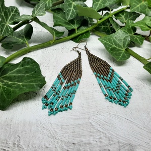 Türkiz-bronz fülbevaló - ékszer - fülbevaló - csillár fülbevaló - Meska.hu