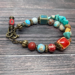 Szines, bohém karkötő - ékszer - karkötő - gyöngyös karkötő - Meska.hu