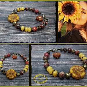 Karkötő Őszi színekben - ékszer - karkötő - karkötő medállal - Meska.hu