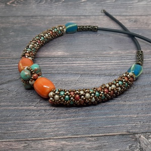 Türkiz-narancssárga nyaklánc, statement nyaklánc, vaskos nyaklánc - ékszer - nyaklánc - statement nyaklánc - Meska.hu