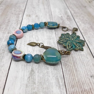 Apatit-kerámia karkötő, bohém stílus ékszer, kék karkötő, féldrágakő karkötő - Meska.hu