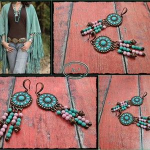 Antikolt sárgaréz szinü fülbevaló - ékszer - fülbevaló - lógó fülbevaló - Meska.hu