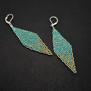 Türkiz-arany-ezüst fülbevaló - ékszer - fülbevaló - csillár fülbevaló - Meska.hu