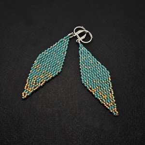 Türkiz-arany-ezüst fülbevaló - ékszer - fülbevaló - csillár fülbevaló - Meska.hu