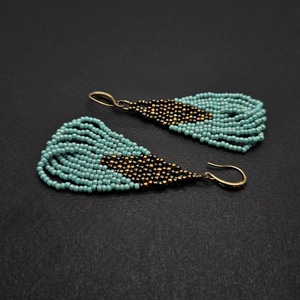 Türkiz-bronz fülbevaló - ékszer - fülbevaló - csillár fülbevaló - Meska.hu