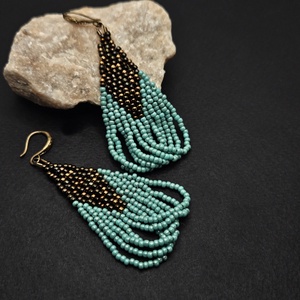 Türkiz-bronz fülbevaló - ékszer - fülbevaló - csillár fülbevaló - Meska.hu