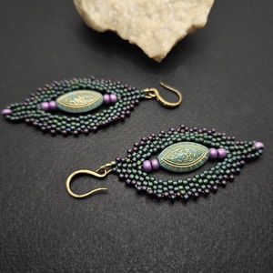 Türkiz-lila fülbevaló - ékszer - fülbevaló - csillár fülbevaló - Meska.hu