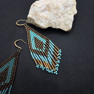 Bronz-türkiz fülbevaló - ékszer - fülbevaló - lógó fülbevaló - Meska.hu