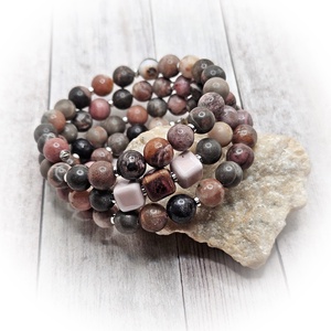 Szürke-barna-rózsaszin karperec, Ékszer, Karkötő, Széles karkötő, Ékszerkészítés, MESKA