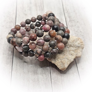 Szürke-barna-rózsaszin karperec - ékszer - karkötő - széles karkötő - Meska.hu