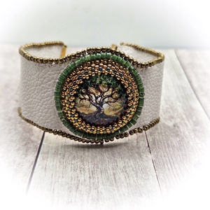 Életfás himzett karkötő, Ékszer, Karkötő, Széles karkötő, Ékszerkészítés, MESKA