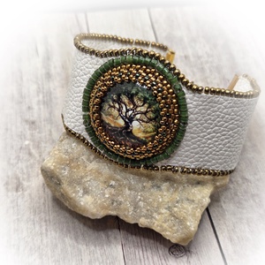 Életfás himzett karkötő - ékszer - karkötő - széles karkötő - Meska.hu