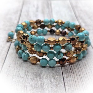 Türkiz-bronz-arany karkötő - ékszer - karkötő - széles karkötő - Meska.hu