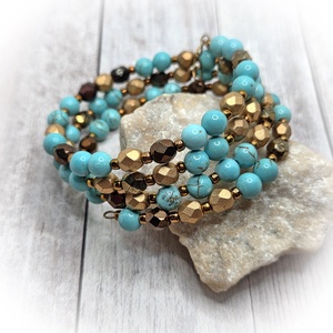 Türkiz-bronz-arany karkötő - ékszer - karkötő - széles karkötő - Meska.hu