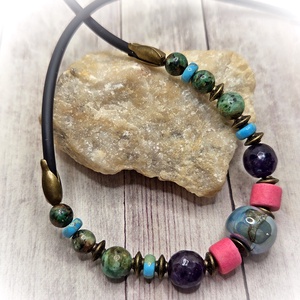 Szines vegyes ásványos nyaklánc - ékszer - nyaklánc - gyöngyös nyaklánc - Meska.hu