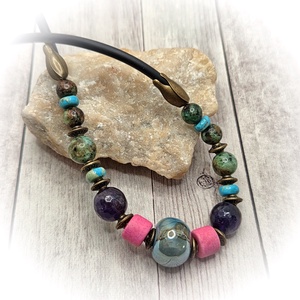 Szines vegyes ásványos nyaklánc, Ékszer, Nyaklánc, Gyöngyös nyaklánc, Ékszerkészítés, MESKA