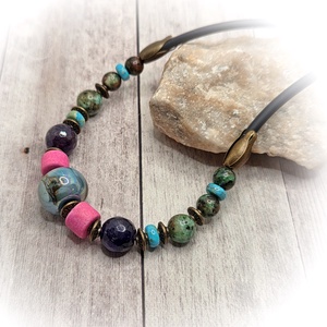 Szines vegyes ásványos nyaklánc - ékszer - nyaklánc - gyöngyös nyaklánc - Meska.hu
