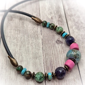 Szines vegyes ásványos nyaklánc - ékszer - nyaklánc - gyöngyös nyaklánc - Meska.hu