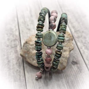 Afrikai türkiz-jáspis karperec - ékszer - karkötő - széles karkötő - Meska.hu