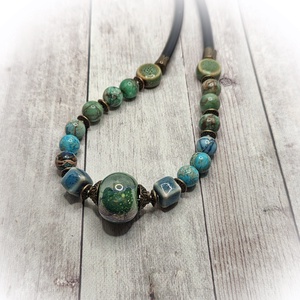 Jáspis-türkiz nyaklánc - ékszer - nyaklánc - gyöngyös nyaklánc - Meska.hu
