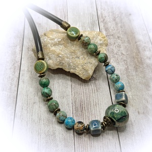 Jáspis-türkiz nyaklánc - ékszer - nyaklánc - gyöngyös nyaklánc - Meska.hu